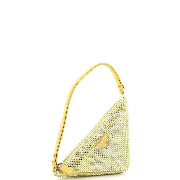 Prada Triangle Top Handle Pouch Bag Crystal Embellished Satin Mini Gold - Picture 2 of 6